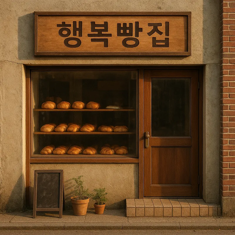 GPT 이미지 미니로 만든 빵집 그림. 간판에 행복빵집이 정확히 적혔다
