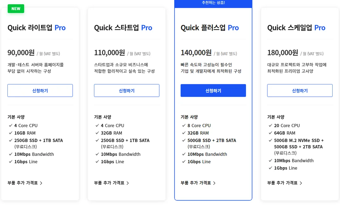 카페24 퀵서버호스팅 요금 카드